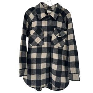 Knox Rose Shirt Jacket Shacket M Plaid Black Tan Classic Cozy Cabin Wool Blend